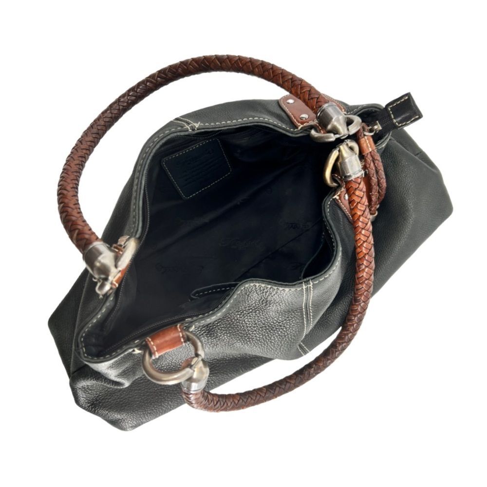 Fossil Black Pebbled Leather Purse with Brown Braided  Handles - Picture 4 of 10